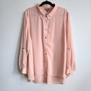Laura Plus Pale Peach Button-Down Blouse | Hidden Bust Snaps | Size 18